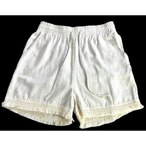 Boutique Women’s Boho Beige Shorts Crochet Fringe End Drawstring Pockets Size M‎